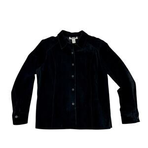 Alfani Black Suede Leather Button Shirt Jacket Women's Petite L Minimalist 90s